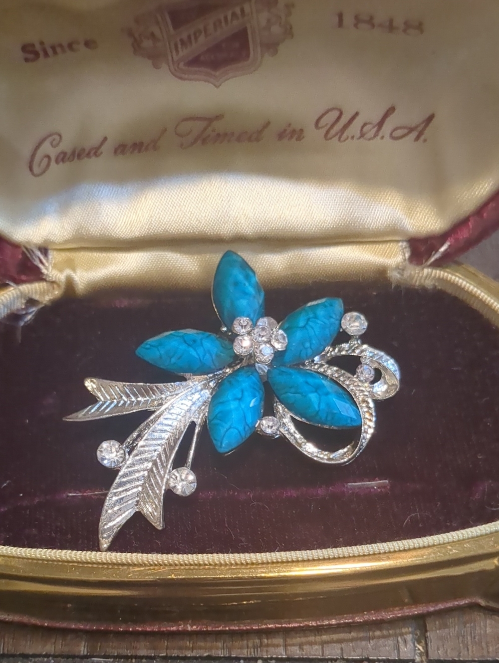 Turquoise Floral Crystal Brooch Pin – Blue Flower Accent